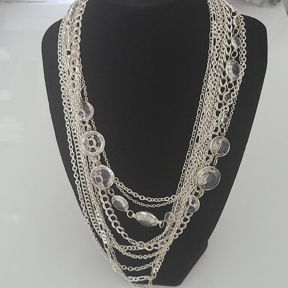 Set Of: Silver Crystal Necklace & racelet multi strand.